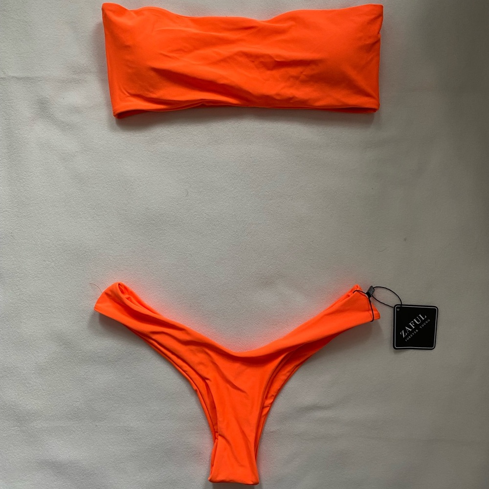 zaful neon orange bandeau bikini